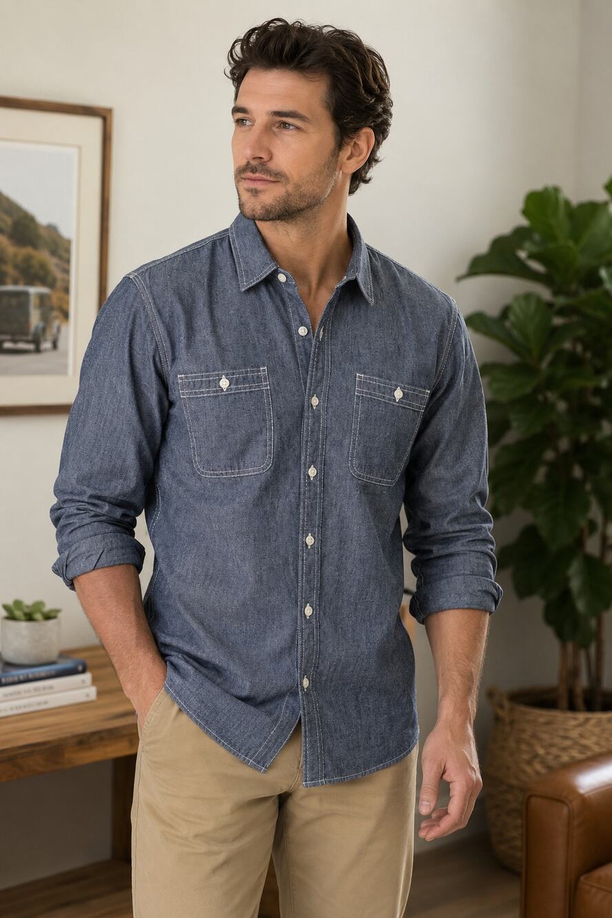 Huckleberry Proof Men's SZ M Strong Shirt Denim Kaihara Chambray Button Front